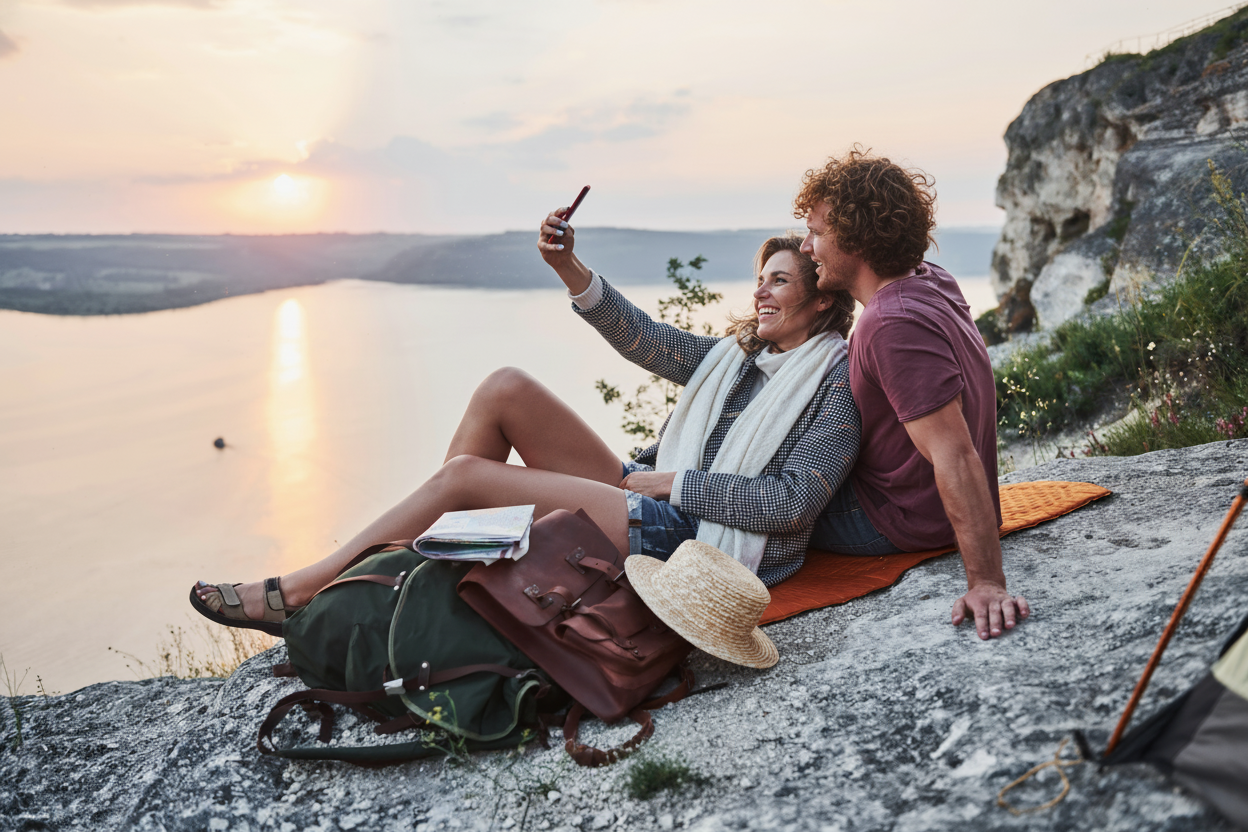 Couple enjoying scenic sunset view